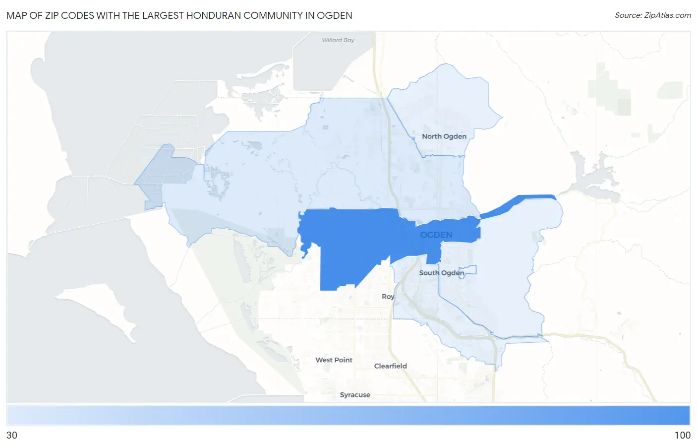 Zip Codes with the Largest Honduran Community in Ogden Map