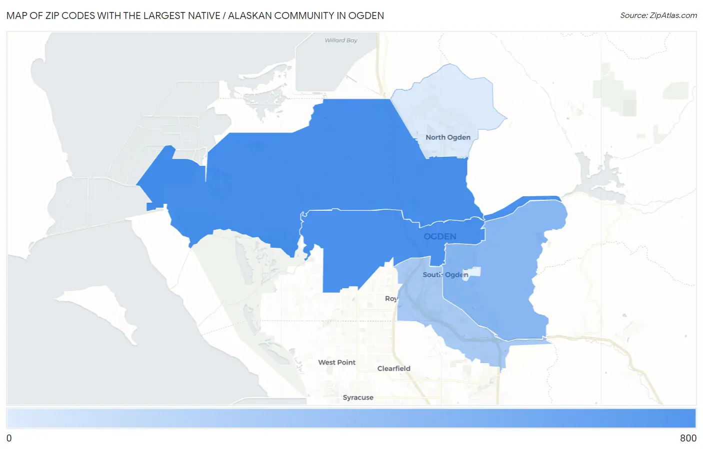 Zip Codes with the Largest Native / Alaskan Community in Ogden Map