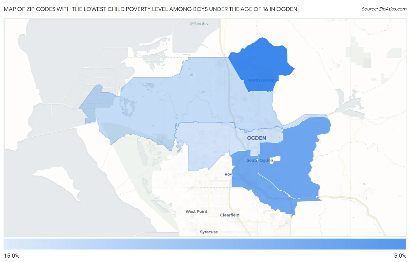 Zip Codes with the Lowest Child Poverty Level Among Boys Under the Age of 16 in Ogden Map