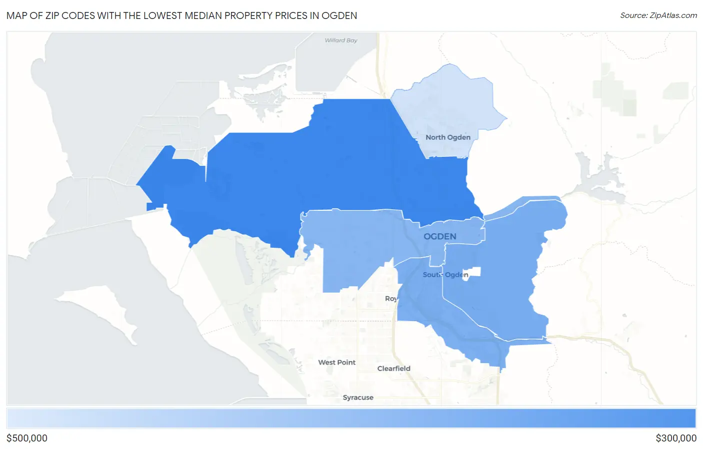 Zip Codes with the Lowest Median Property Prices in Ogden Map