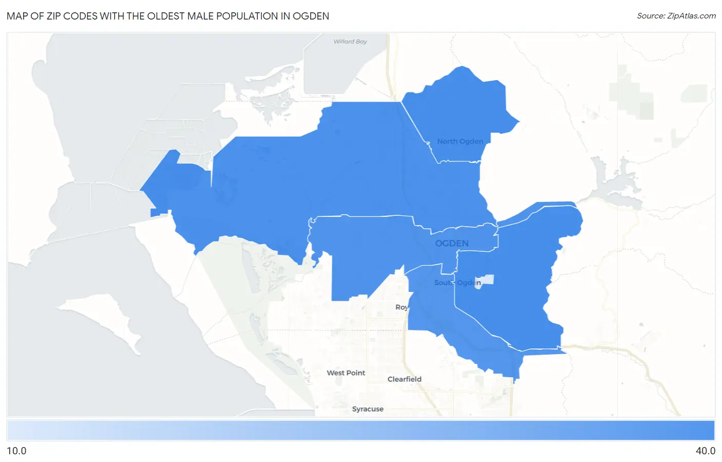 Zip Codes with the Oldest Male Population in Ogden Map