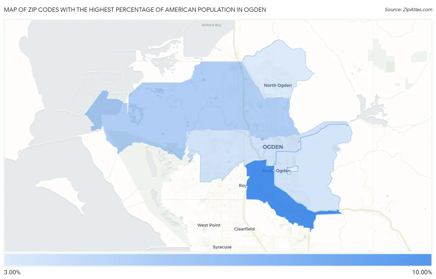 Zip Codes with the Highest Percentage of American Population in Ogden Map
