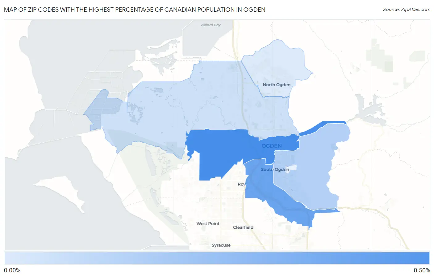 Zip Codes with the Highest Percentage of Canadian Population in Ogden Map