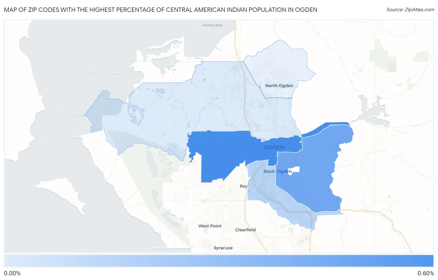 Zip Codes with the Highest Percentage of Central American Indian Population in Ogden Map