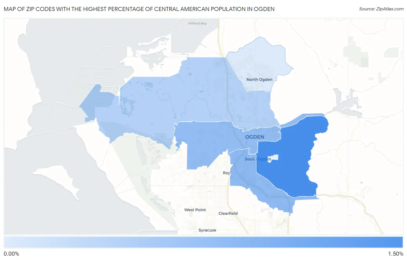 Zip Codes with the Highest Percentage of Central American Population in Ogden Map