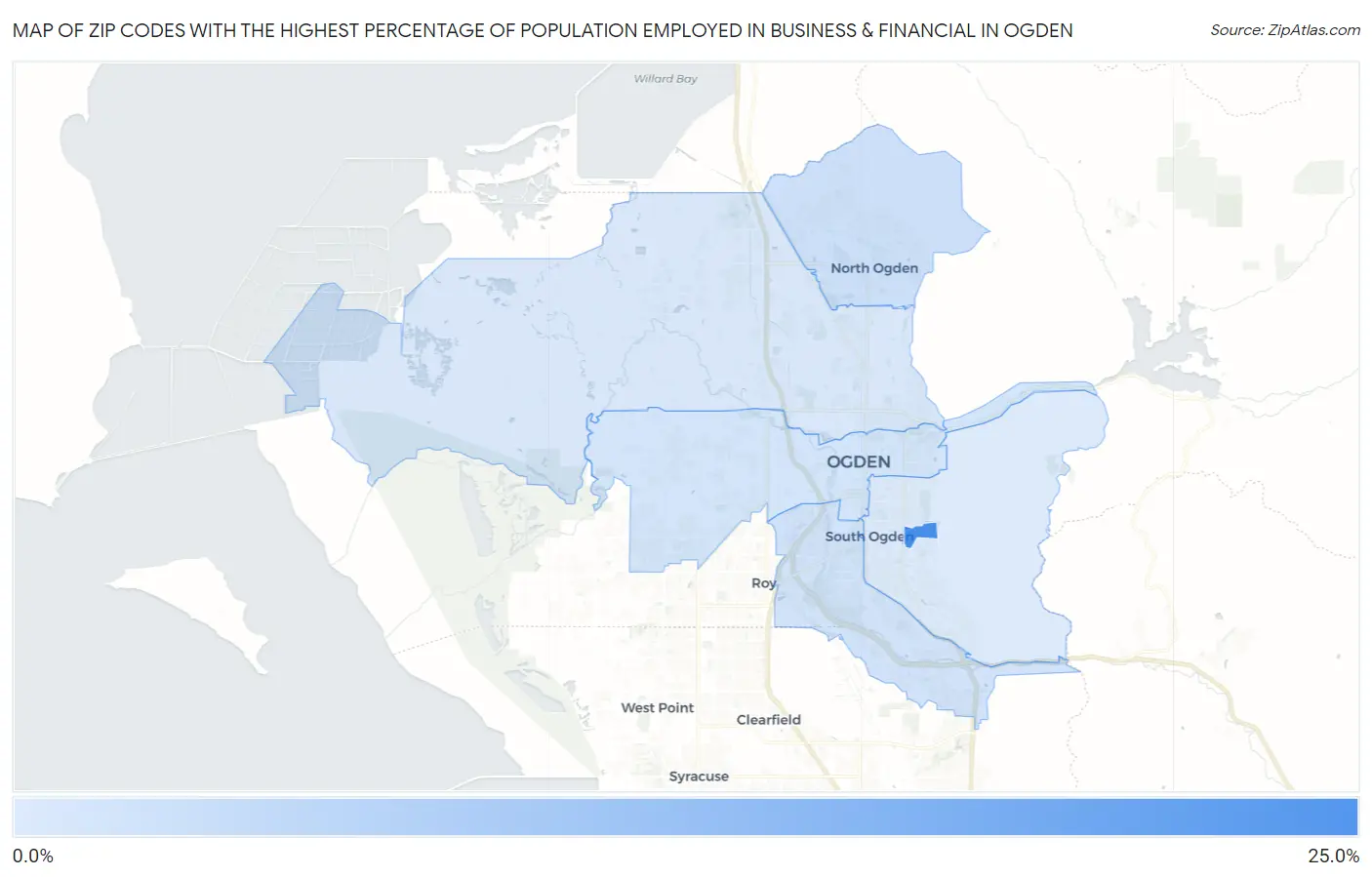 Zip Codes with the Highest Percentage of Population Employed in Business & Financial in Ogden Map