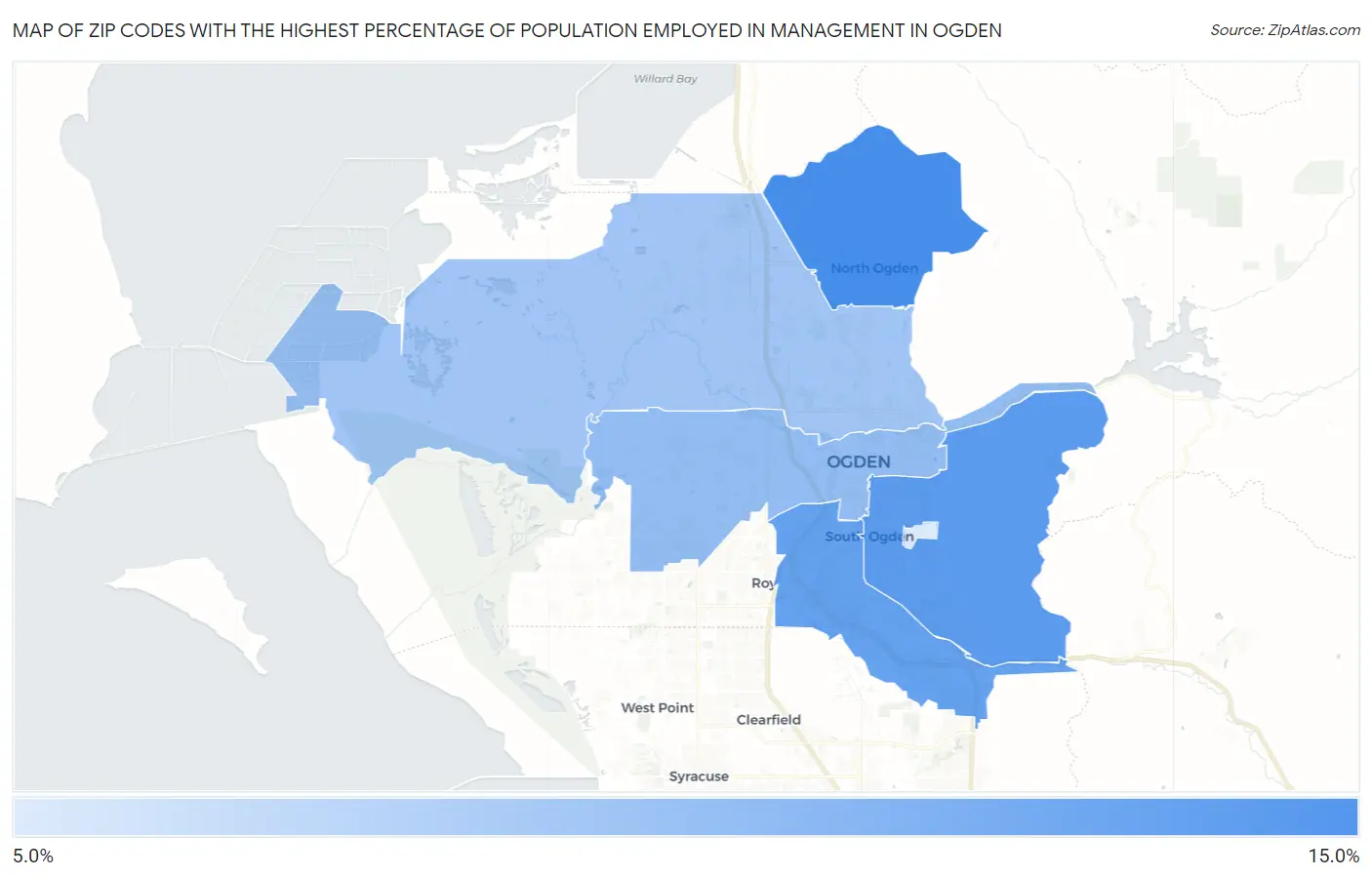 Zip Codes with the Highest Percentage of Population Employed in Management in Ogden Map