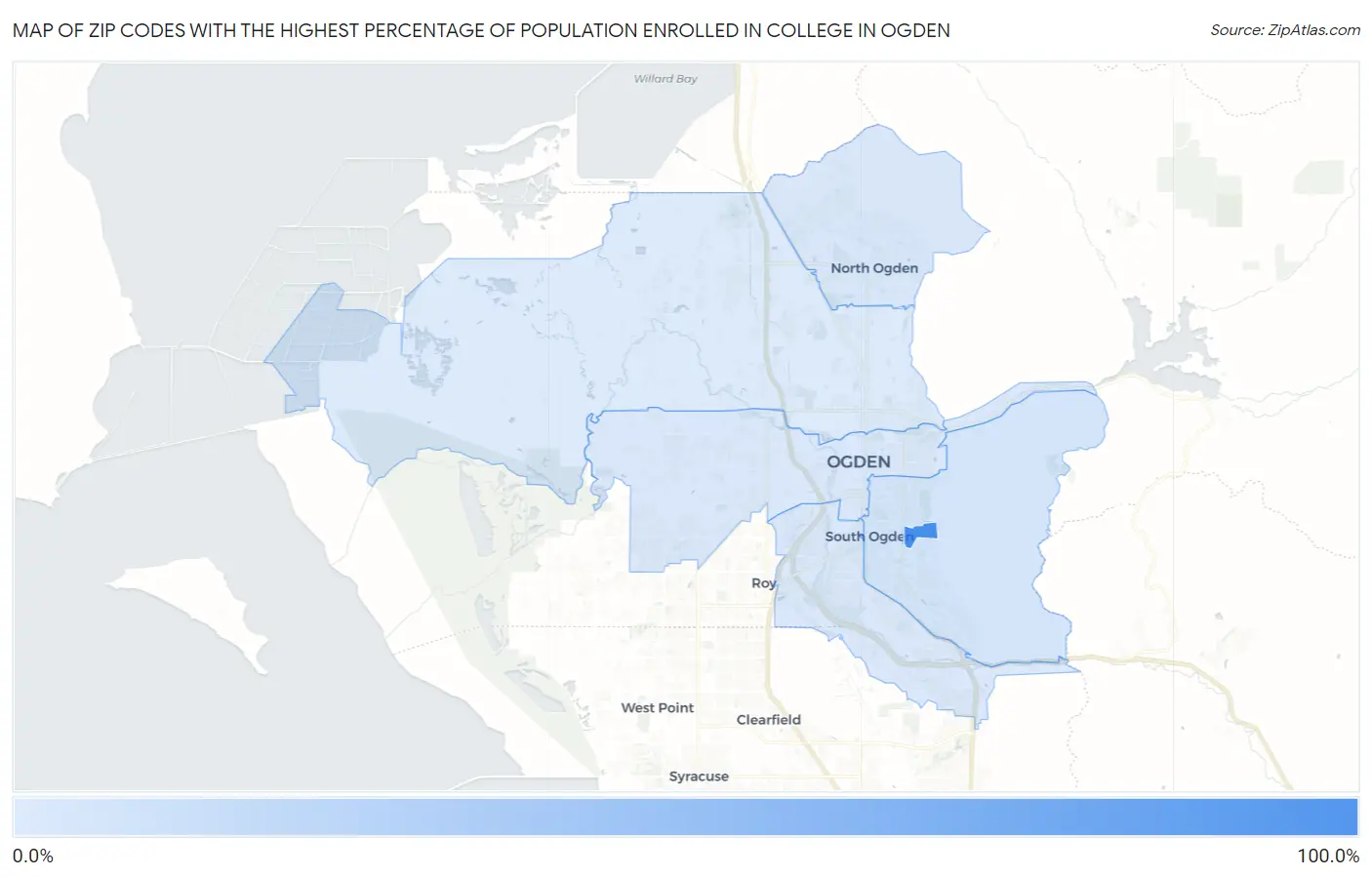 Zip Codes with the Highest Percentage of Population Enrolled in College in Ogden Map