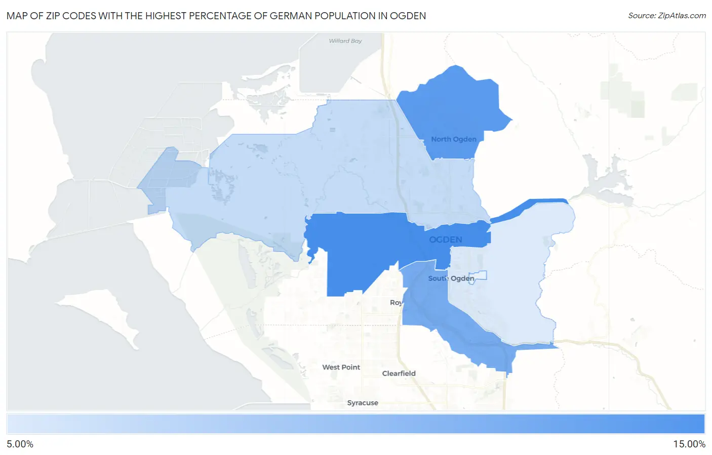 Zip Codes with the Highest Percentage of German Population in Ogden Map