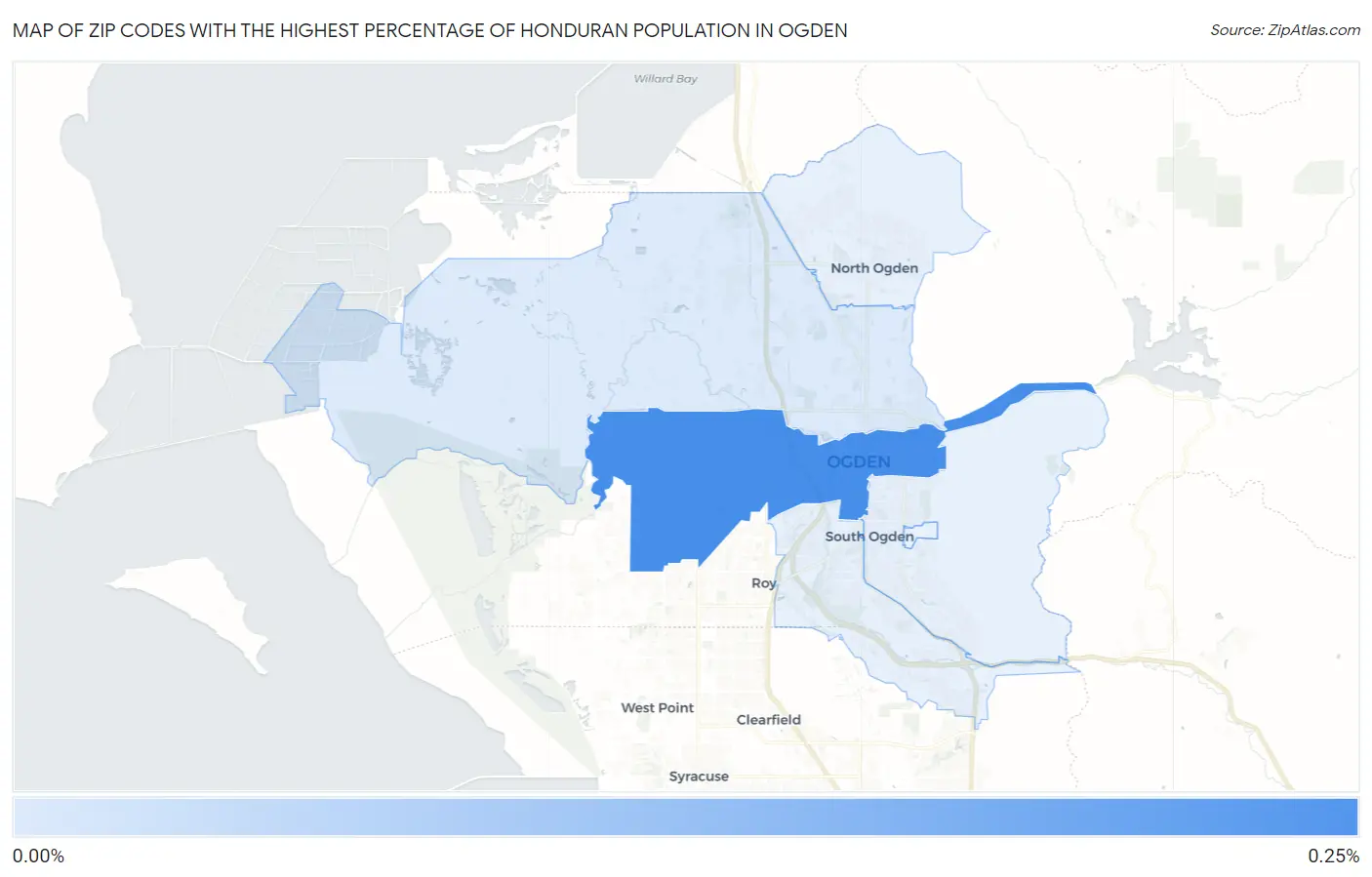 Zip Codes with the Highest Percentage of Honduran Population in Ogden Map