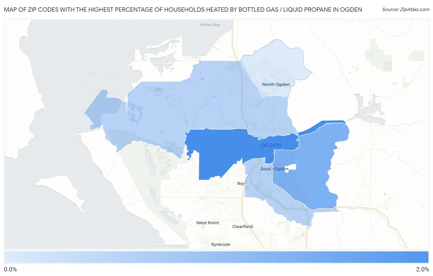 Zip Codes with the Highest Percentage of Households Heated by Bottled Gas / Liquid Propane in Ogden Map