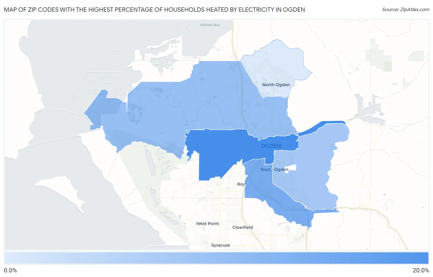 Zip Codes with the Highest Percentage of Households Heated by Electricity in Ogden Map