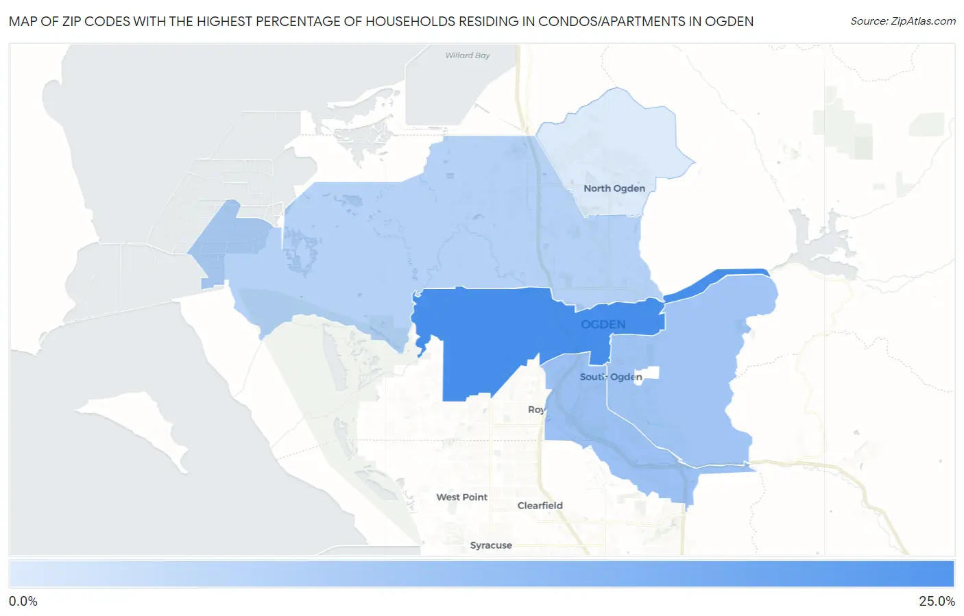 Zip Codes with the Highest Percentage of Households Residing in Condos/Apartments in Ogden Map