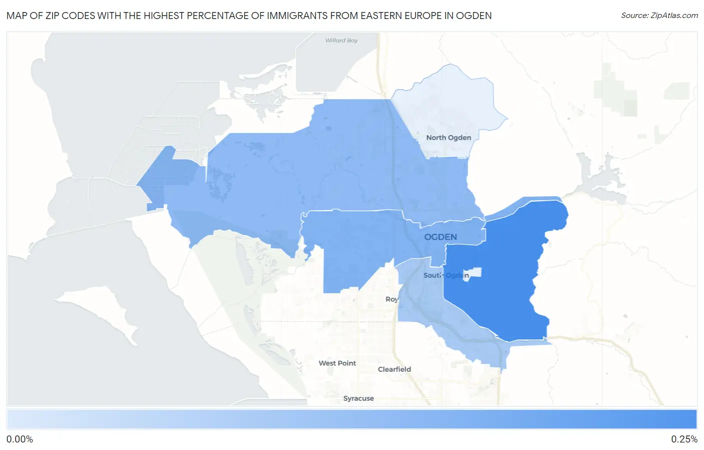 Zip Codes with the Highest Percentage of Immigrants from Eastern Europe in Ogden Map