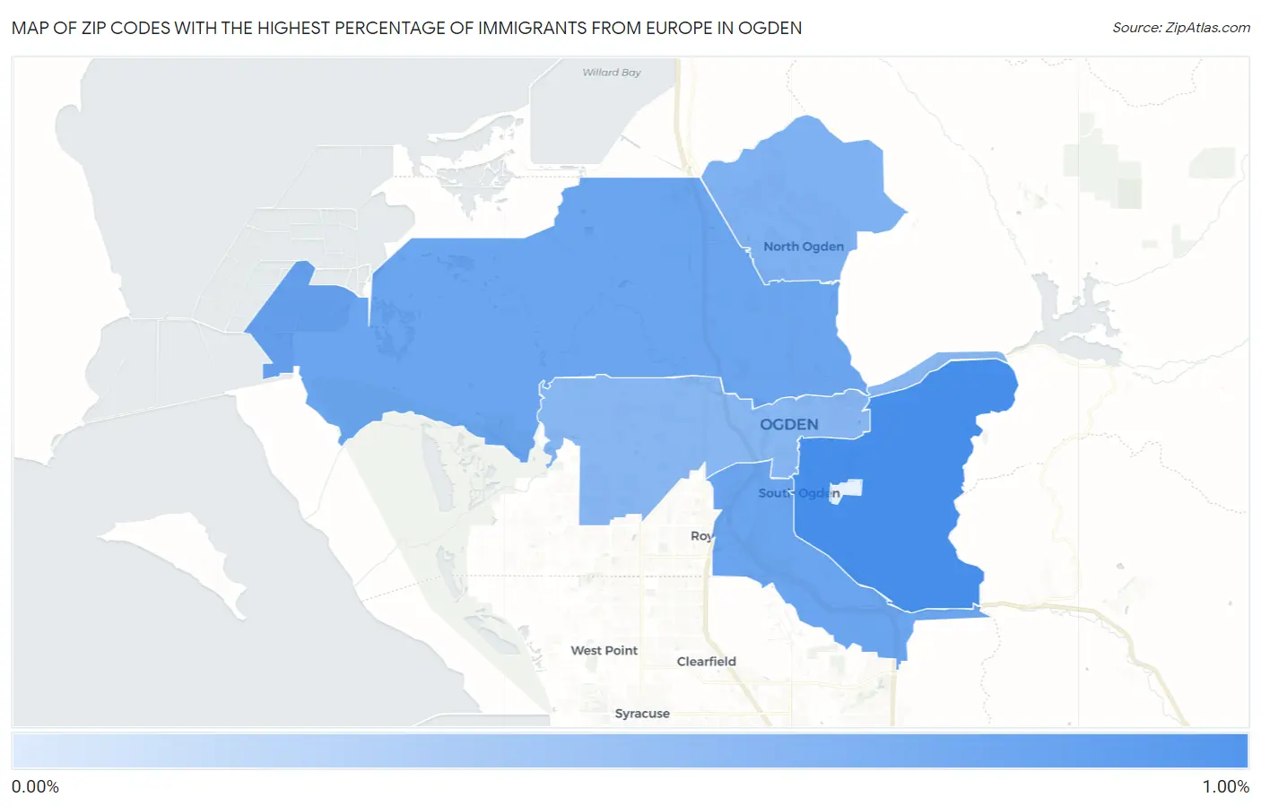 Zip Codes with the Highest Percentage of Immigrants from Europe in Ogden Map