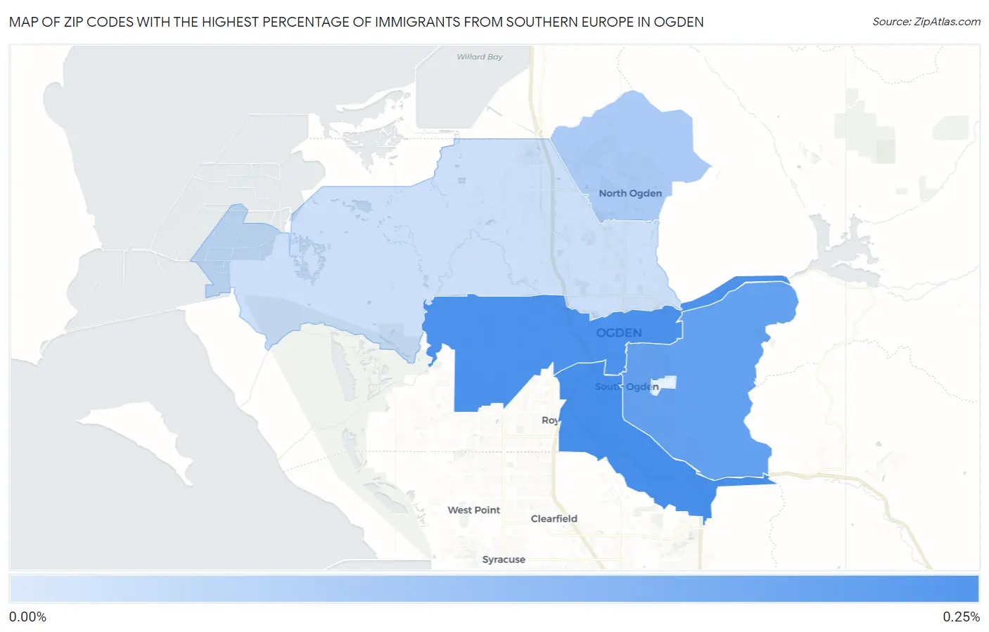 Zip Codes with the Highest Percentage of Immigrants from Southern Europe in Ogden Map