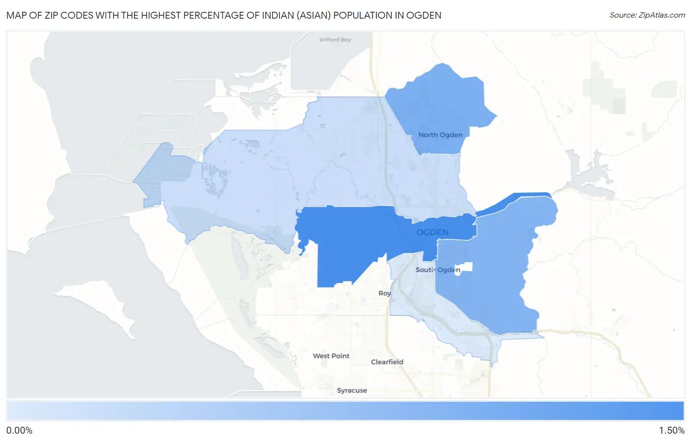 Zip Codes with the Highest Percentage of Indian (Asian) Population in Ogden Map