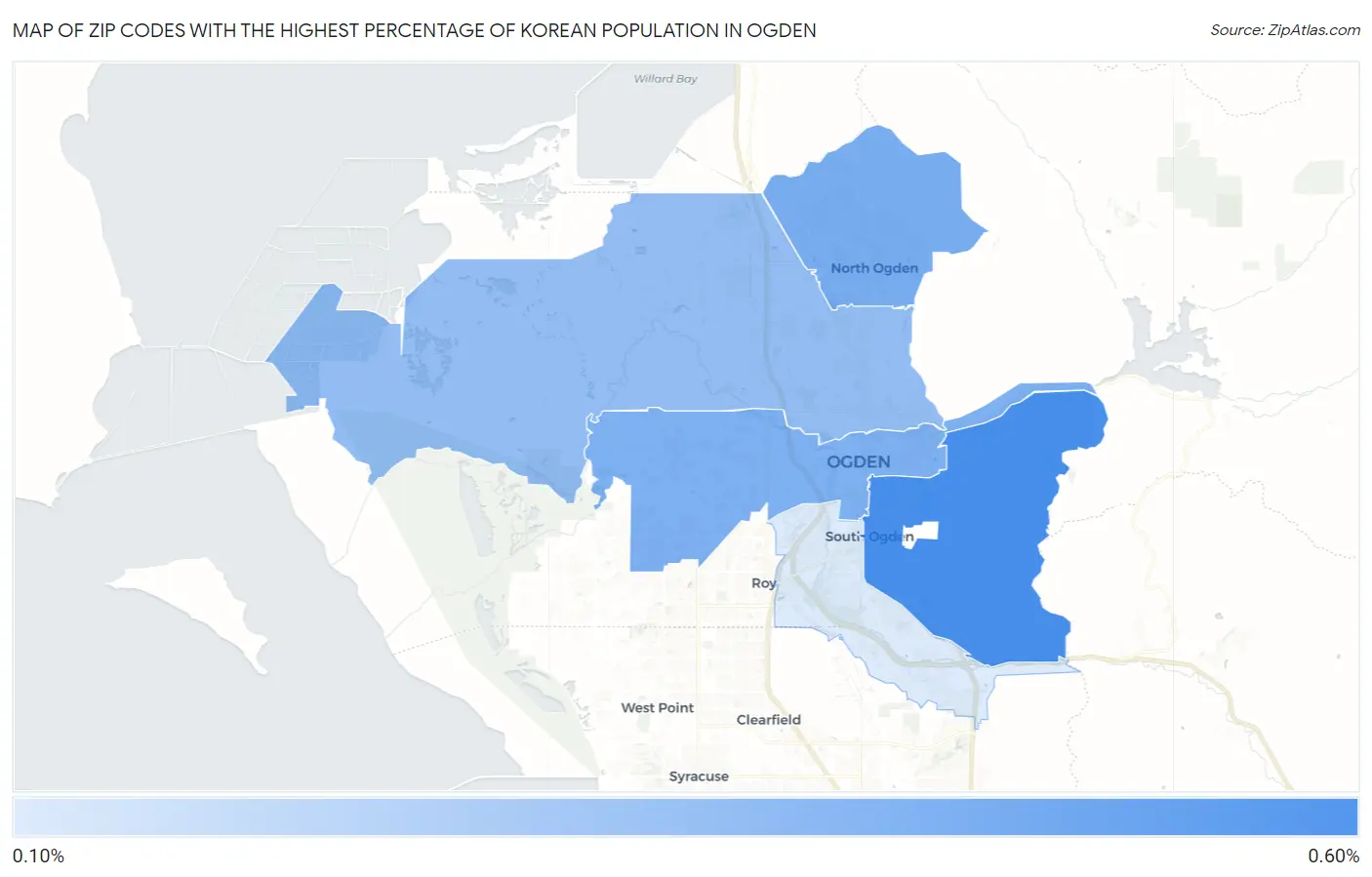 Zip Codes with the Highest Percentage of Korean Population in Ogden Map