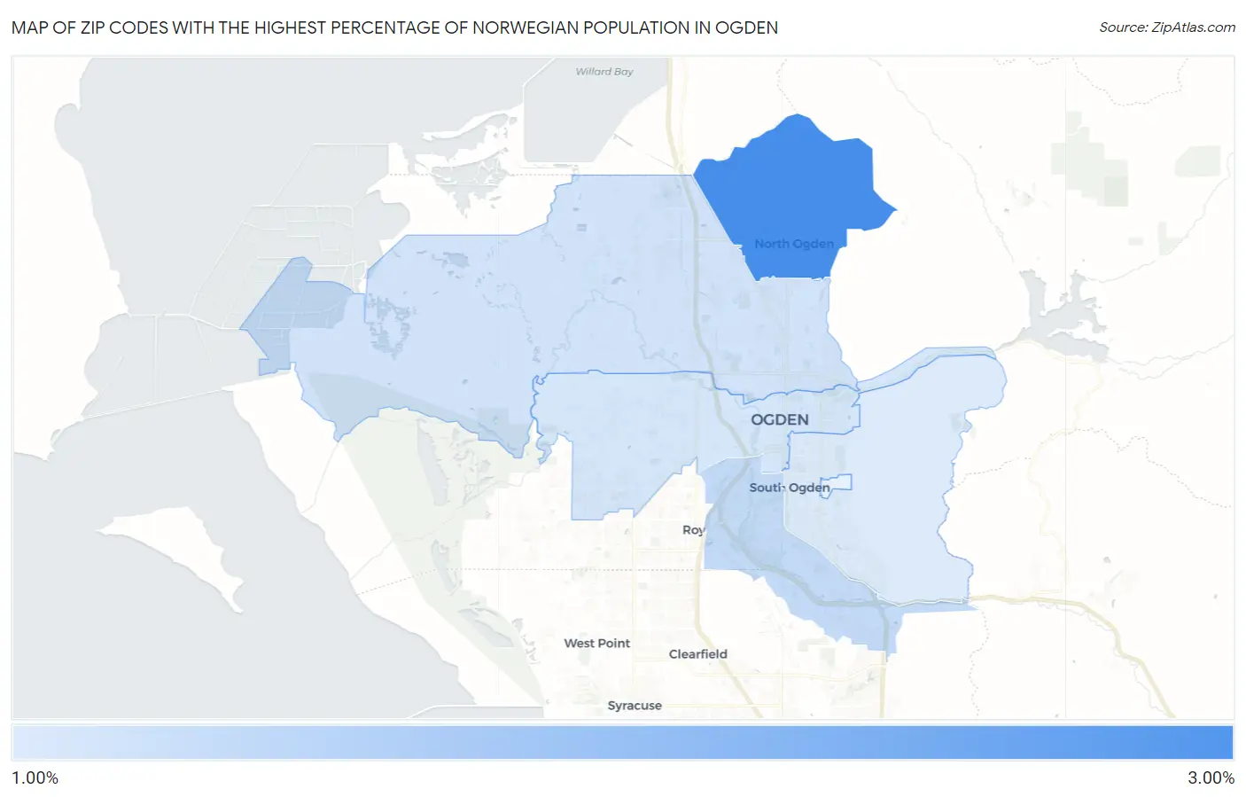 Zip Codes with the Highest Percentage of Norwegian Population in Ogden Map