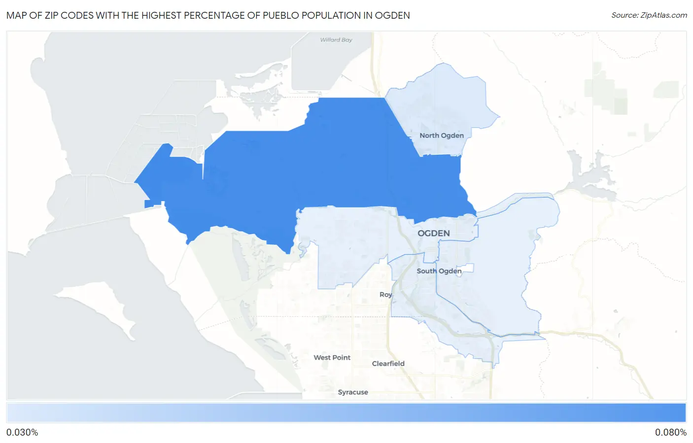 Zip Codes with the Highest Percentage of Pueblo Population in Ogden Map