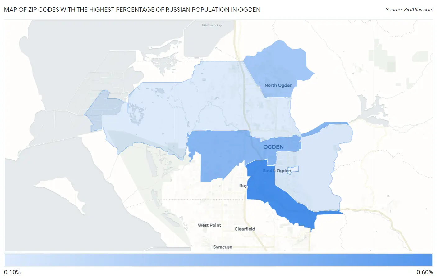 Zip Codes with the Highest Percentage of Russian Population in Ogden Map
