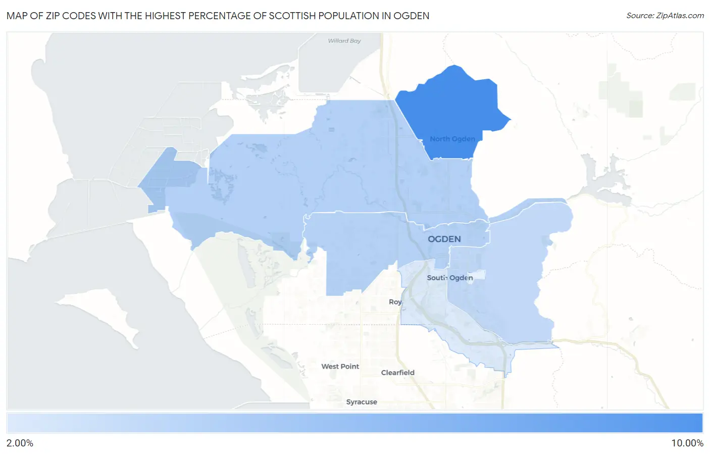 Zip Codes with the Highest Percentage of Scottish Population in Ogden Map
