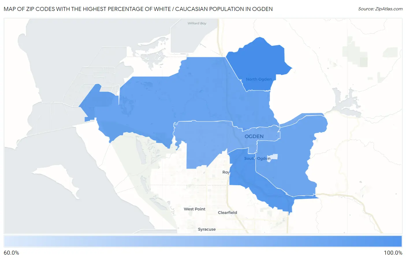 Zip Codes with the Highest Percentage of White / Caucasian Population in Ogden Map