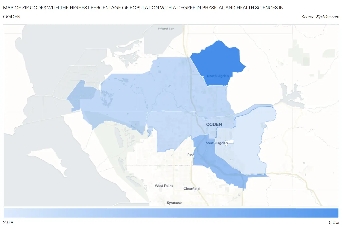 Zip Codes with the Highest Percentage of Population with a Degree in Physical and Health Sciences in Ogden Map