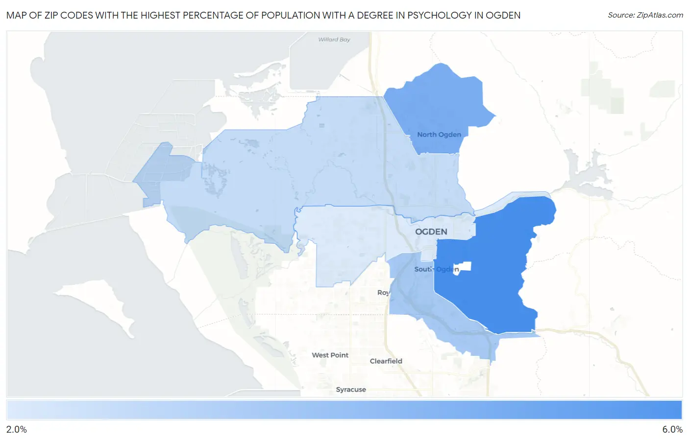Zip Codes with the Highest Percentage of Population with a Degree in Psychology in Ogden Map