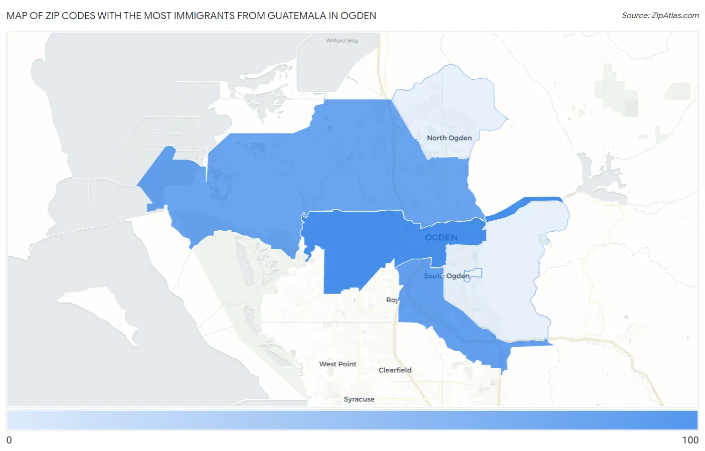 Zip Codes with the Most Immigrants from Guatemala in Ogden Map