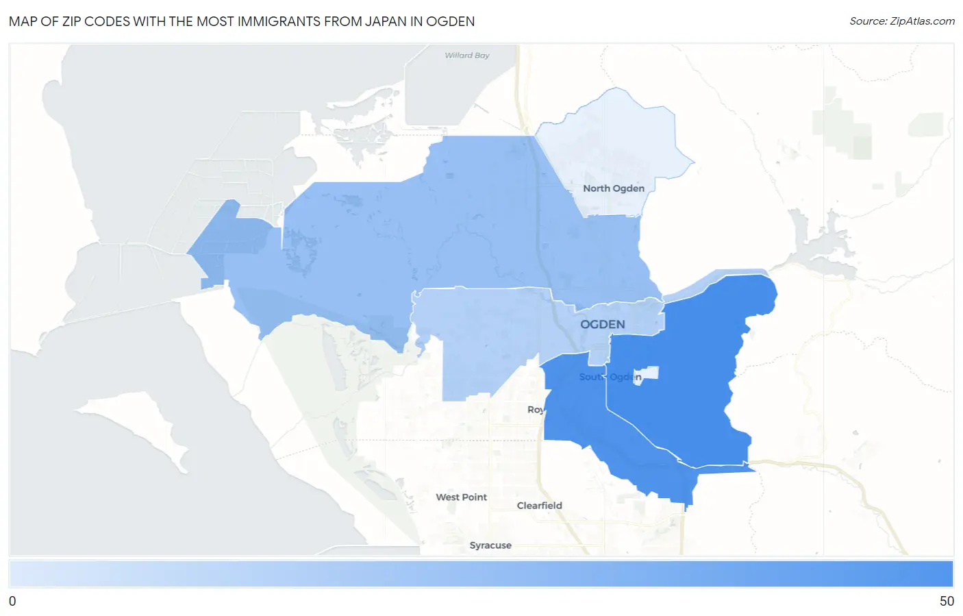 Zip Codes with the Most Immigrants from Japan in Ogden Map