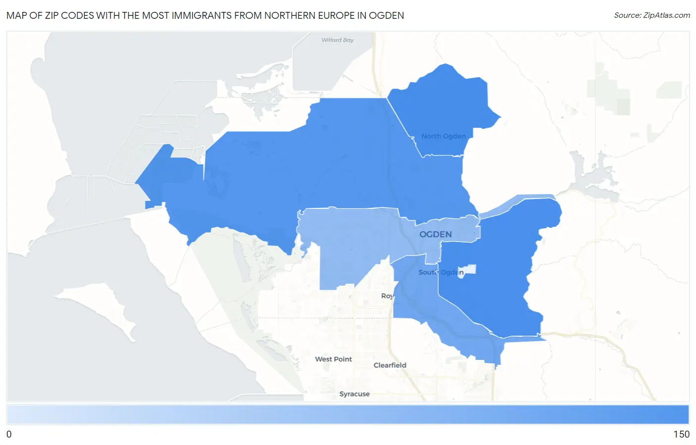 Zip Codes with the Most Immigrants from Northern Europe in Ogden Map