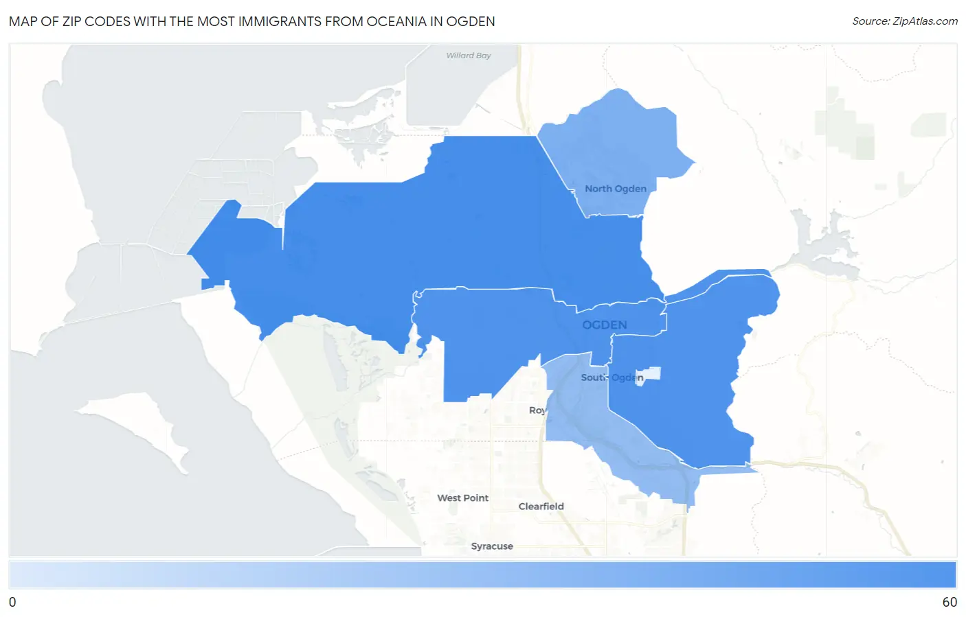 Zip Codes with the Most Immigrants from Oceania in Ogden Map