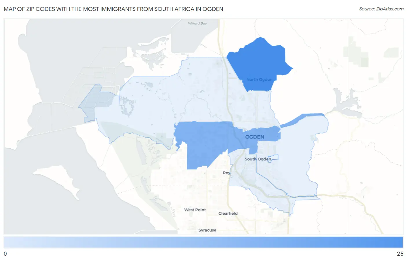 Zip Codes with the Most Immigrants from South Africa in Ogden Map