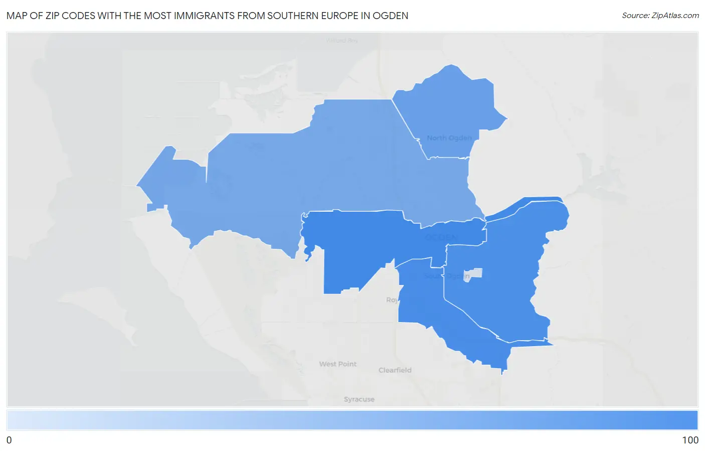 Zip Codes with the Most Immigrants from Southern Europe in Ogden Map