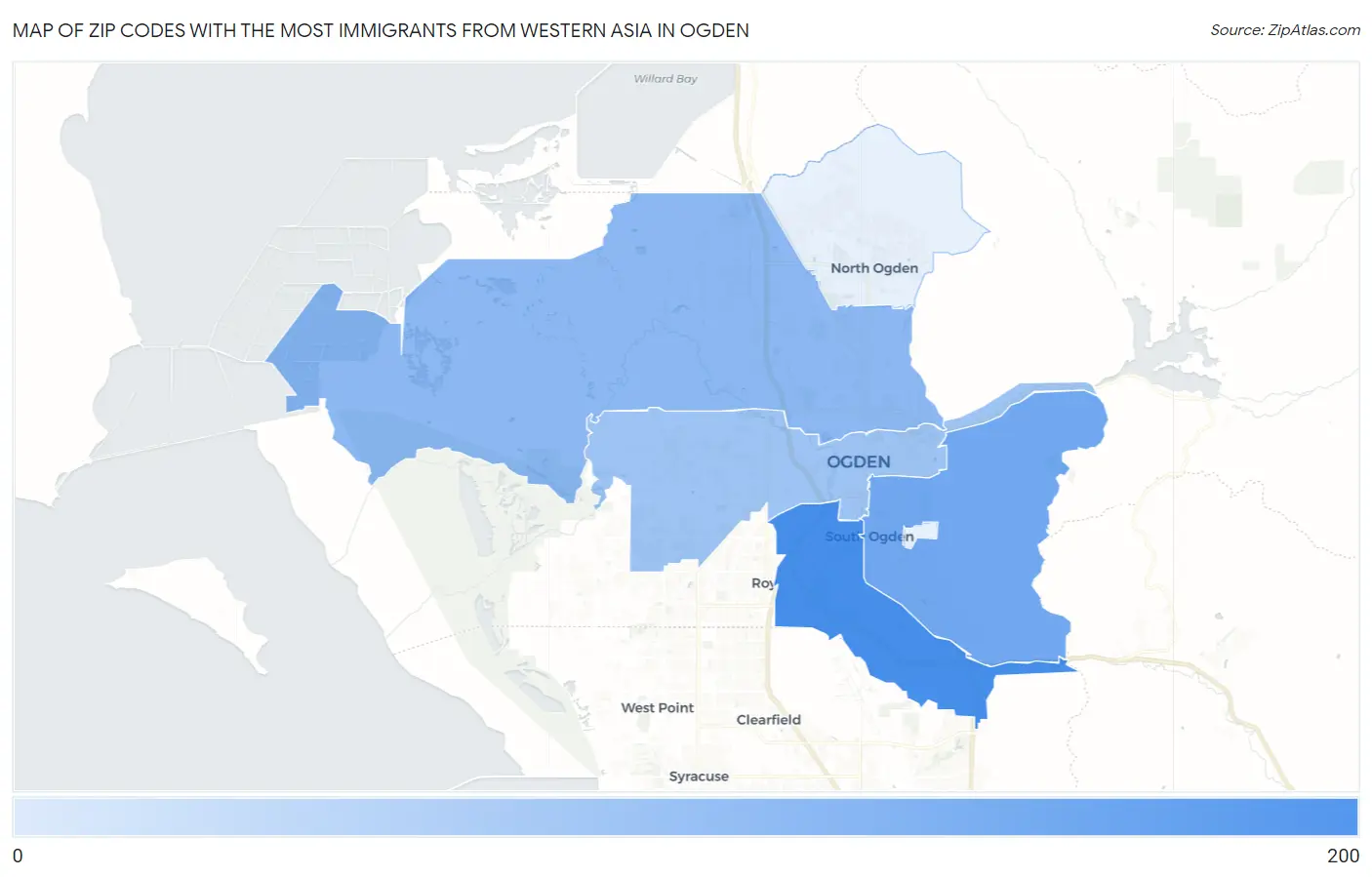 Zip Codes with the Most Immigrants from Western Asia in Ogden Map