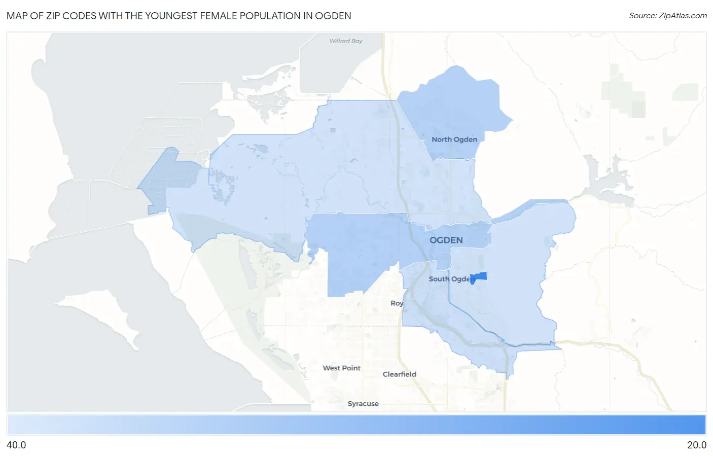 Zip Codes with the Youngest Female Population in Ogden Map