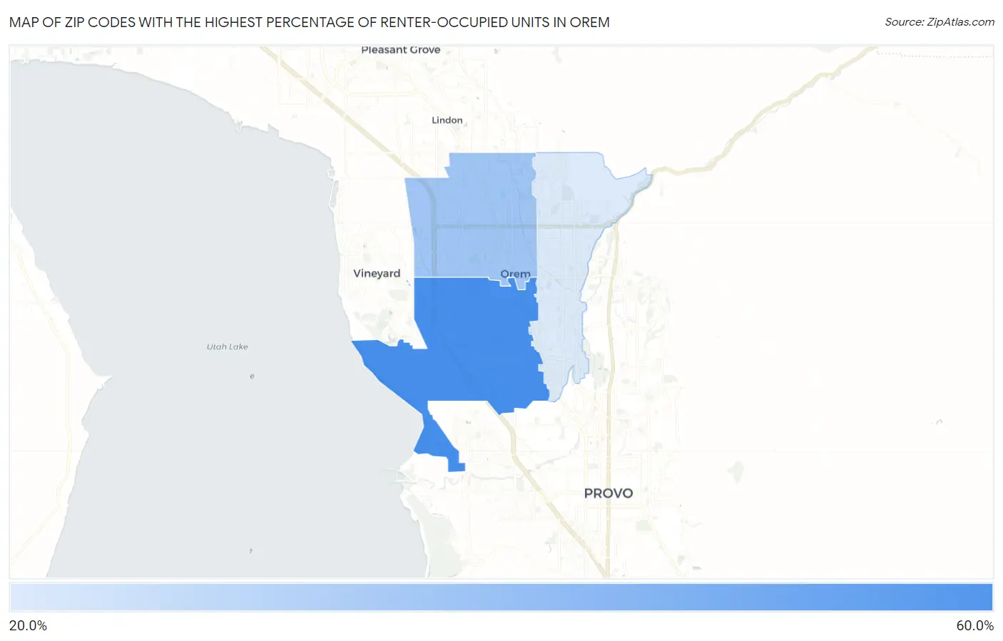 Zip Codes with the Highest Percentage of Renter-Occupied Units in Orem Map