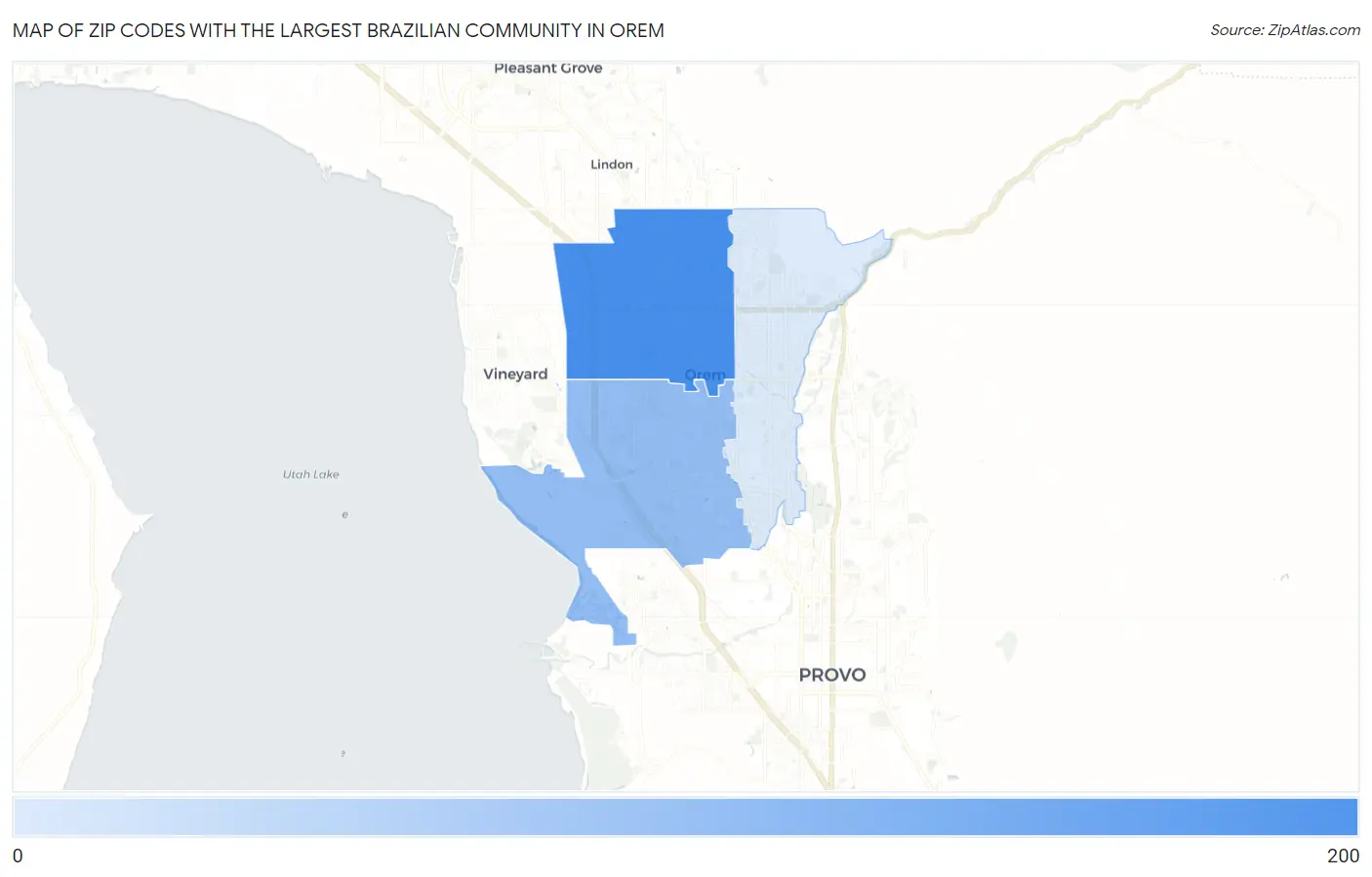 Zip Codes with the Largest Brazilian Community in Orem Map