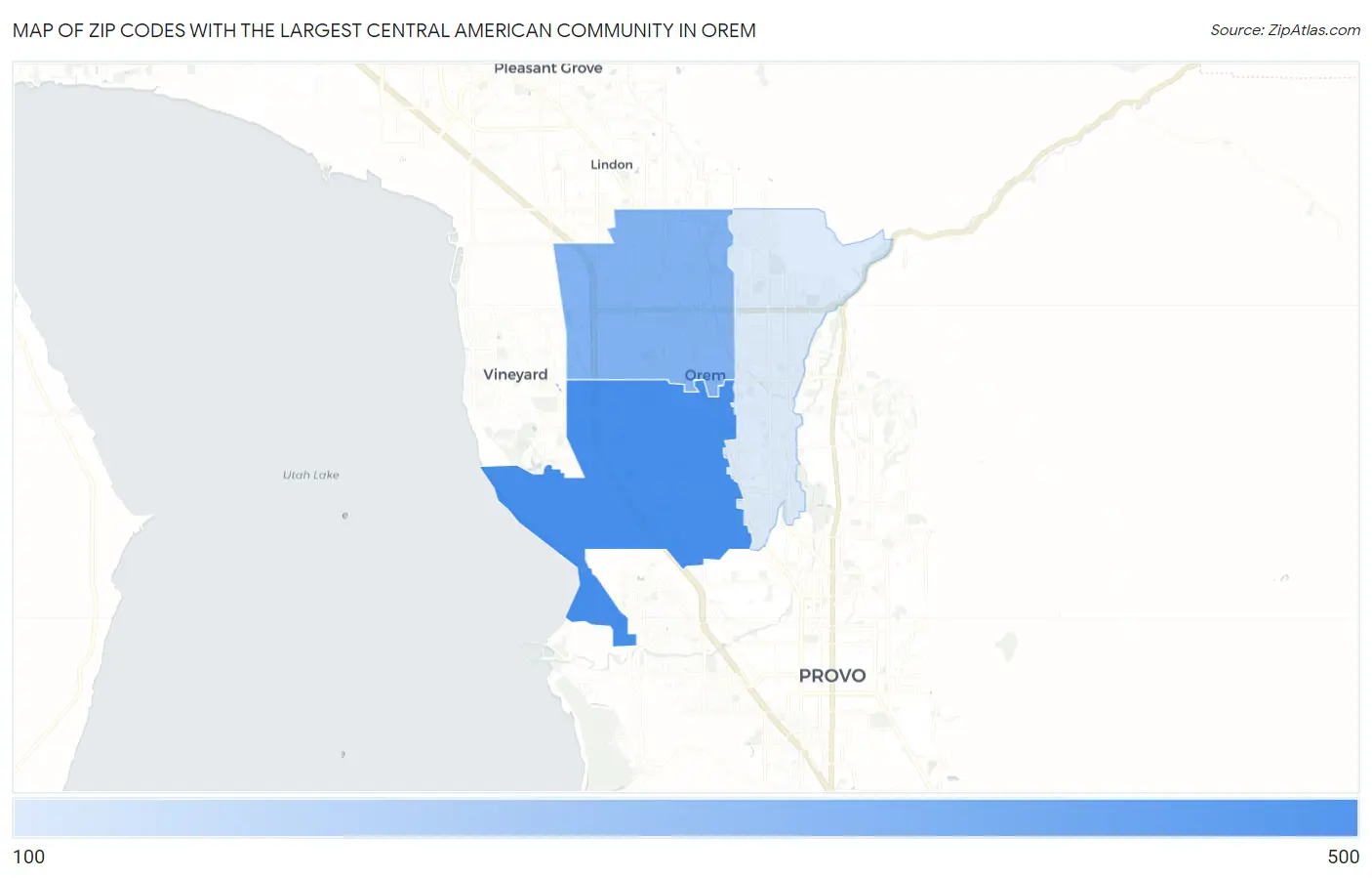 Zip Codes with the Largest Central American Community in Orem Map