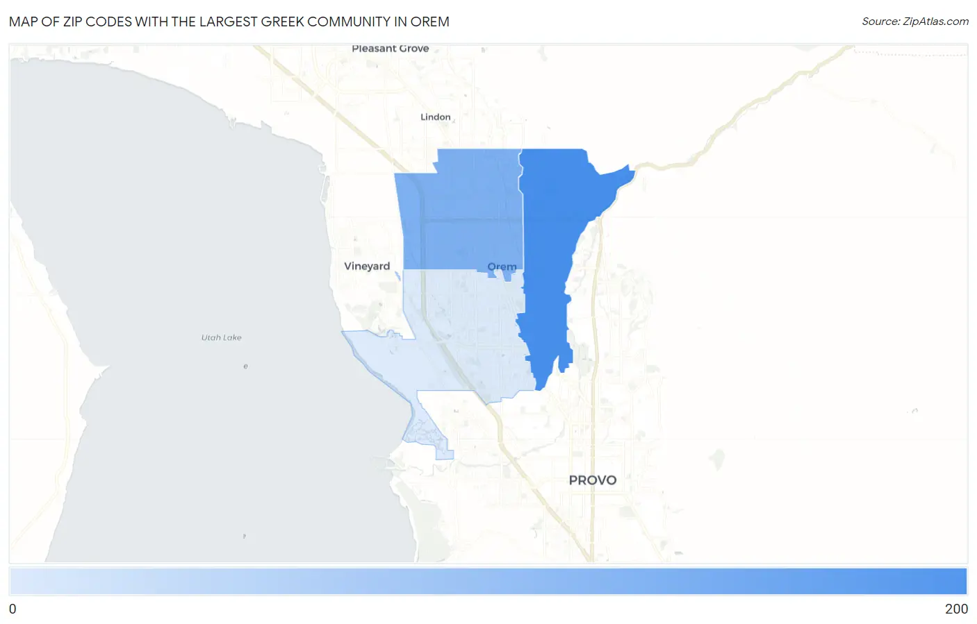 Zip Codes with the Largest Greek Community in Orem Map