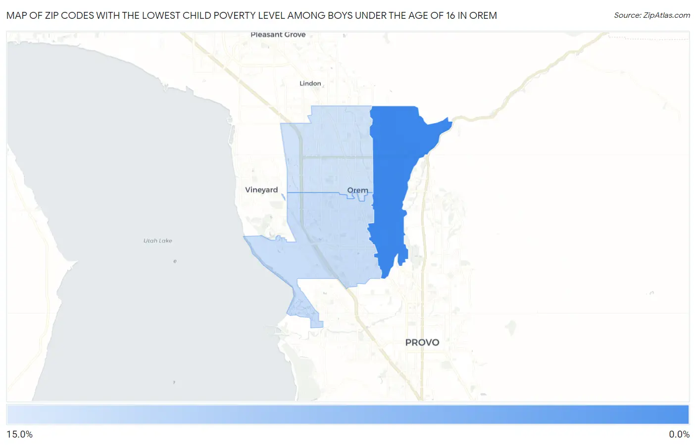 Zip Codes with the Lowest Child Poverty Level Among Boys Under the Age of 16 in Orem Map