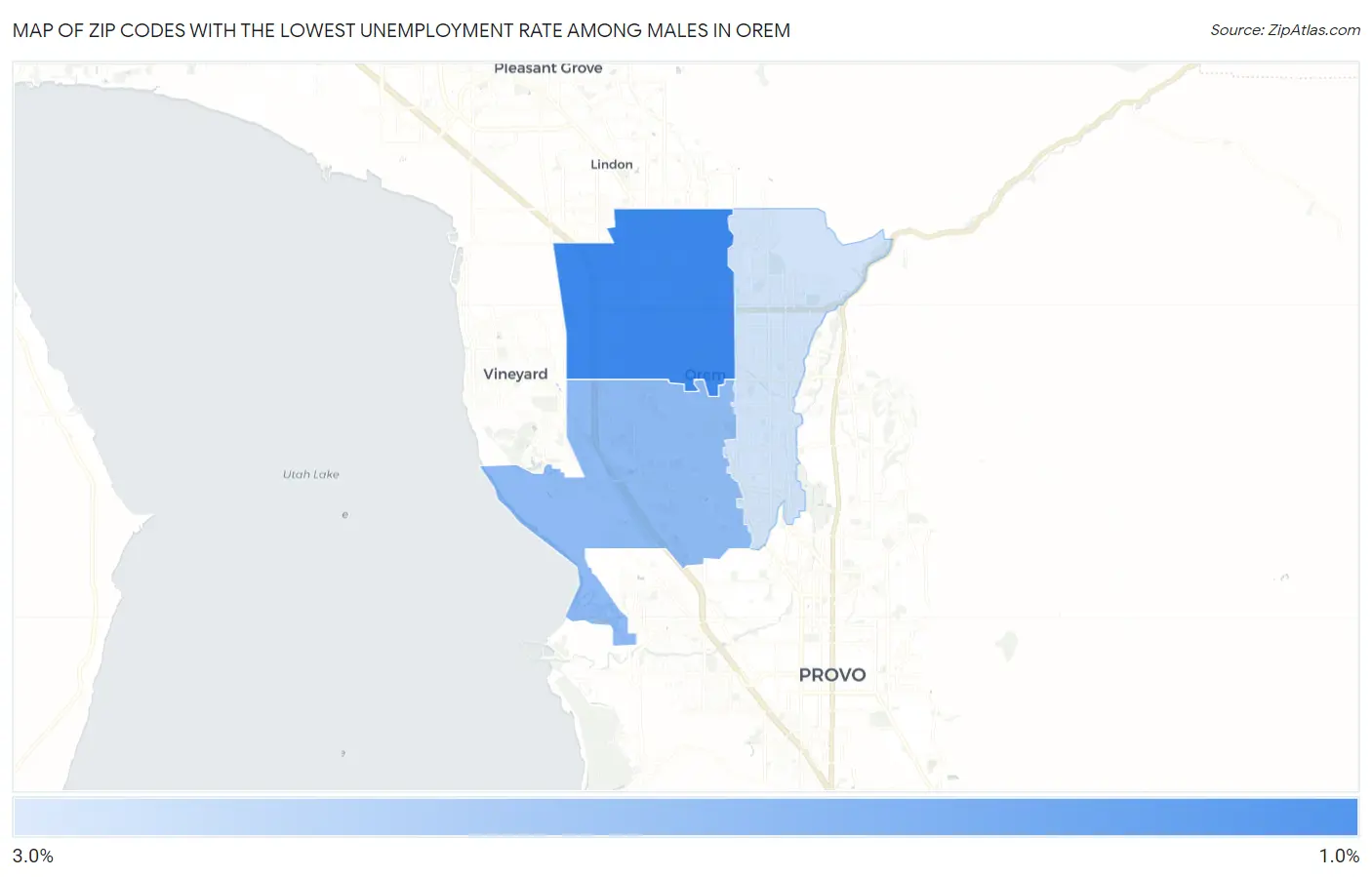 Zip Codes with the Lowest Unemployment Rate Among Males in Orem Map