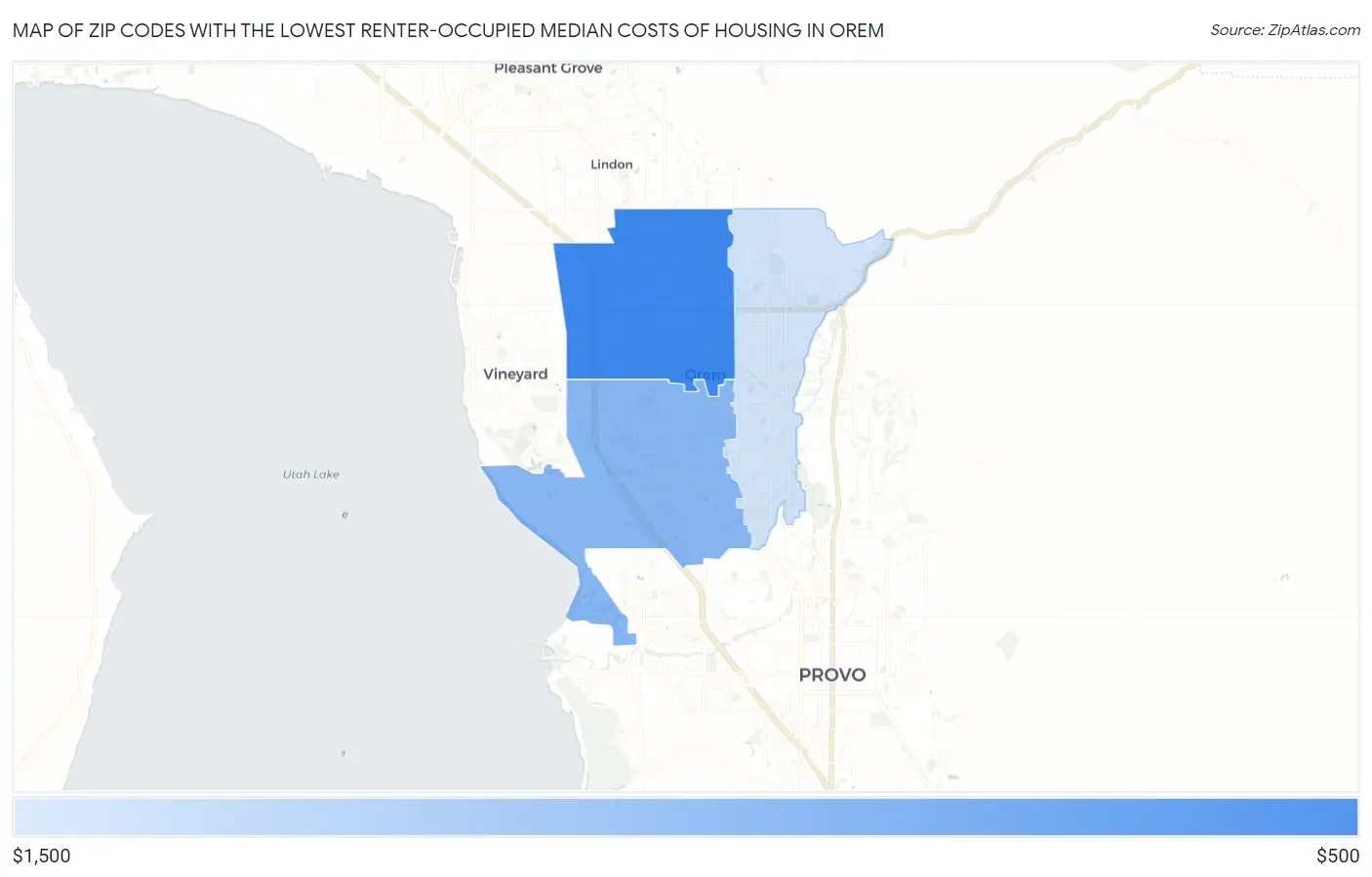 Zip Codes with the Lowest Renter-Occupied Median Costs of Housing in Orem Map