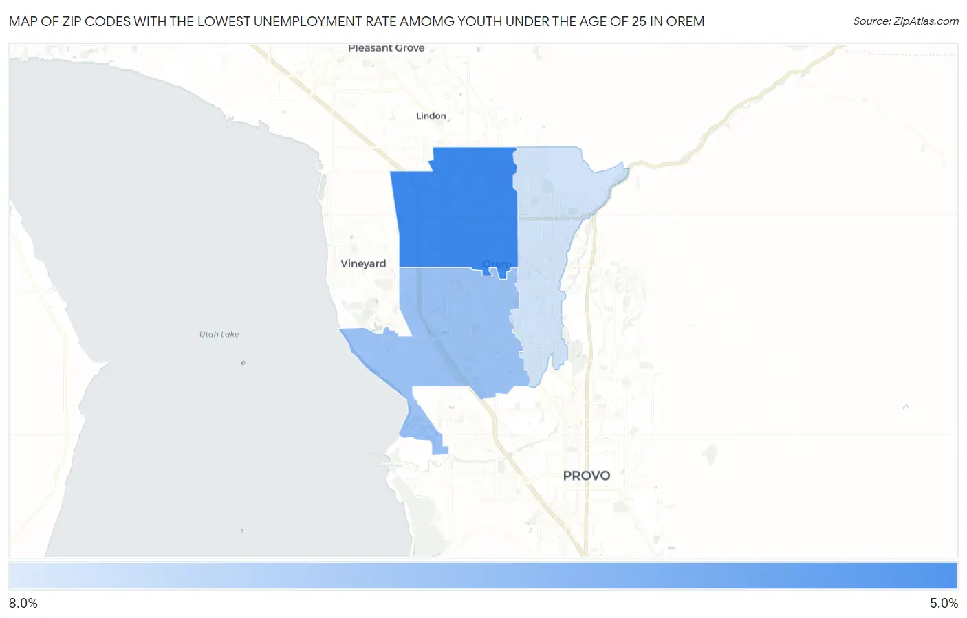 Zip Codes with the Lowest Unemployment Rate Amomg Youth Under the Age of 25 in Orem Map