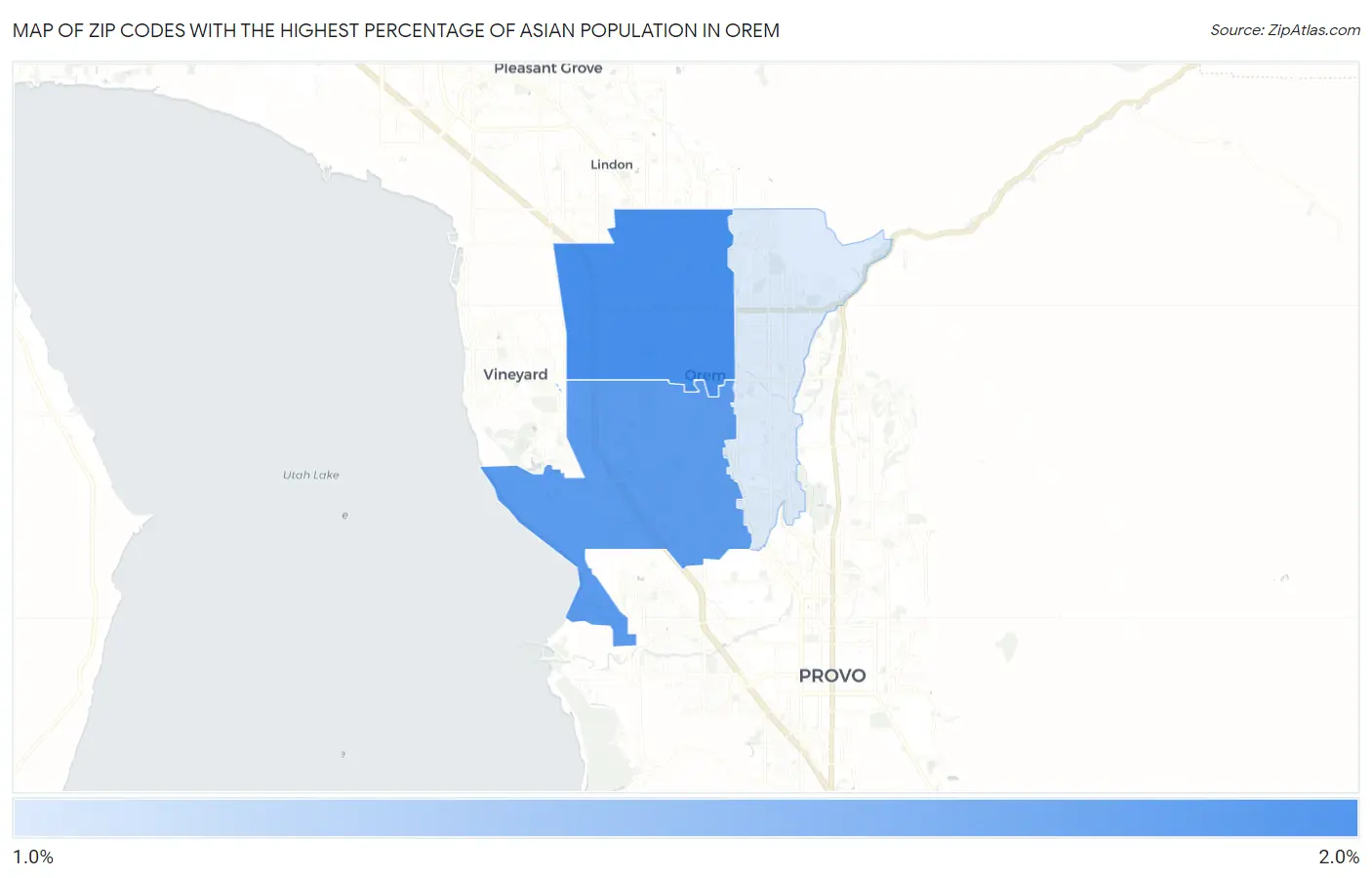 Zip Codes with the Highest Percentage of Asian Population in Orem Map