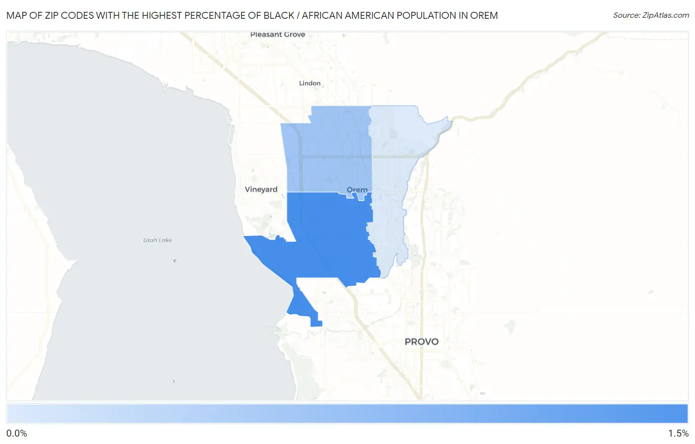 Zip Codes with the Highest Percentage of Black / African American Population in Orem Map