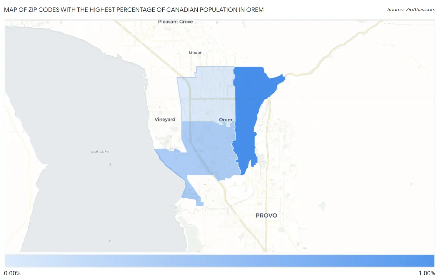 Zip Codes with the Highest Percentage of Canadian Population in Orem Map