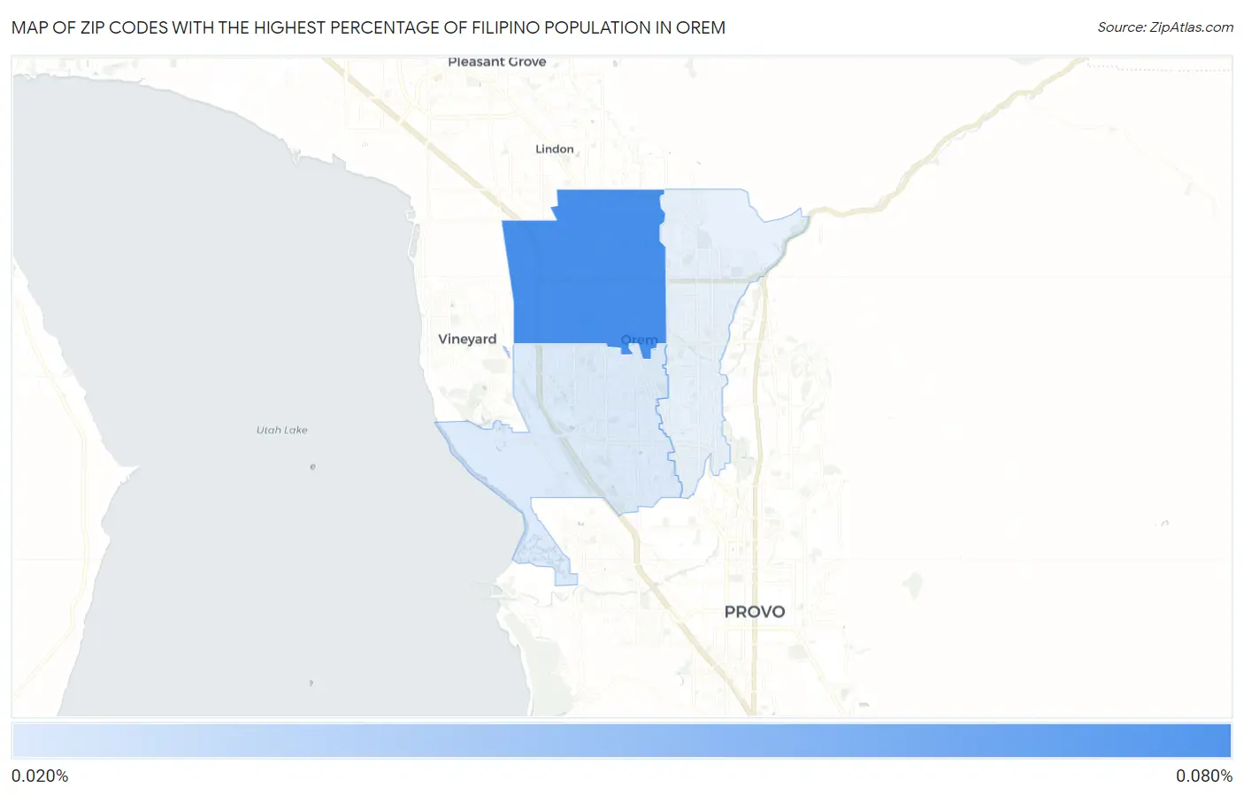 Zip Codes with the Highest Percentage of Filipino Population in Orem Map