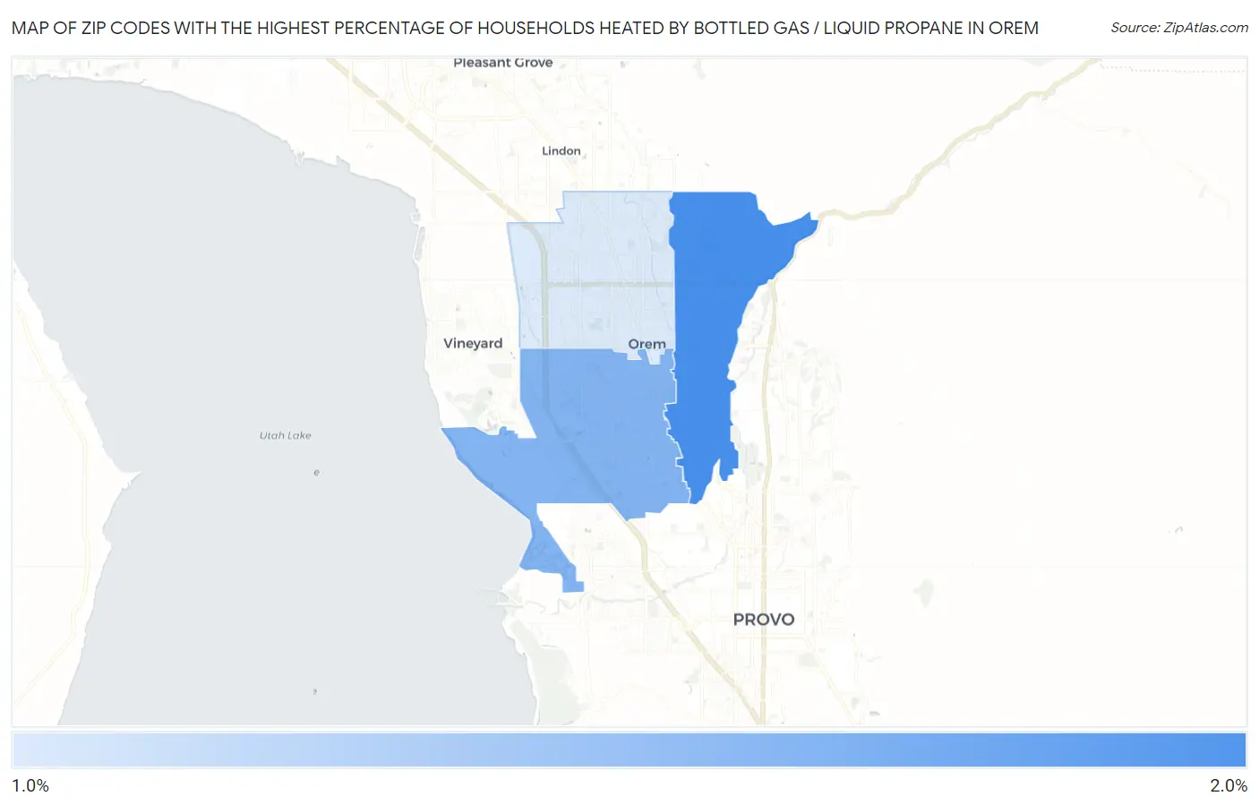 Zip Codes with the Highest Percentage of Households Heated by Bottled Gas / Liquid Propane in Orem Map